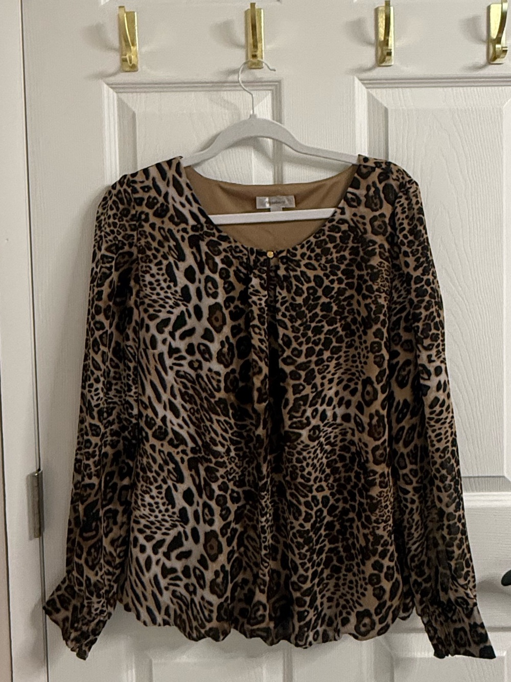 Dress Barn Leopard Print Long-Sleeve Top - Brown and Black